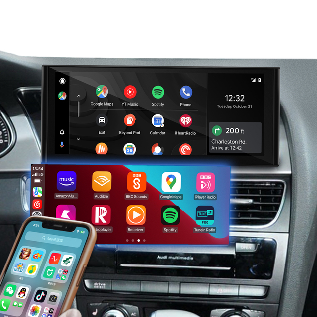 10.25 inch Touch Screen Upgrade Install for Audi A4 S4 B8 A5 S5 8T MMI 3G Wireless Apple Car Play Android Auto iPhone Mirror Full Screen Android 13 Apps Netflix Spotify Prime Video Reddit Twitch Games