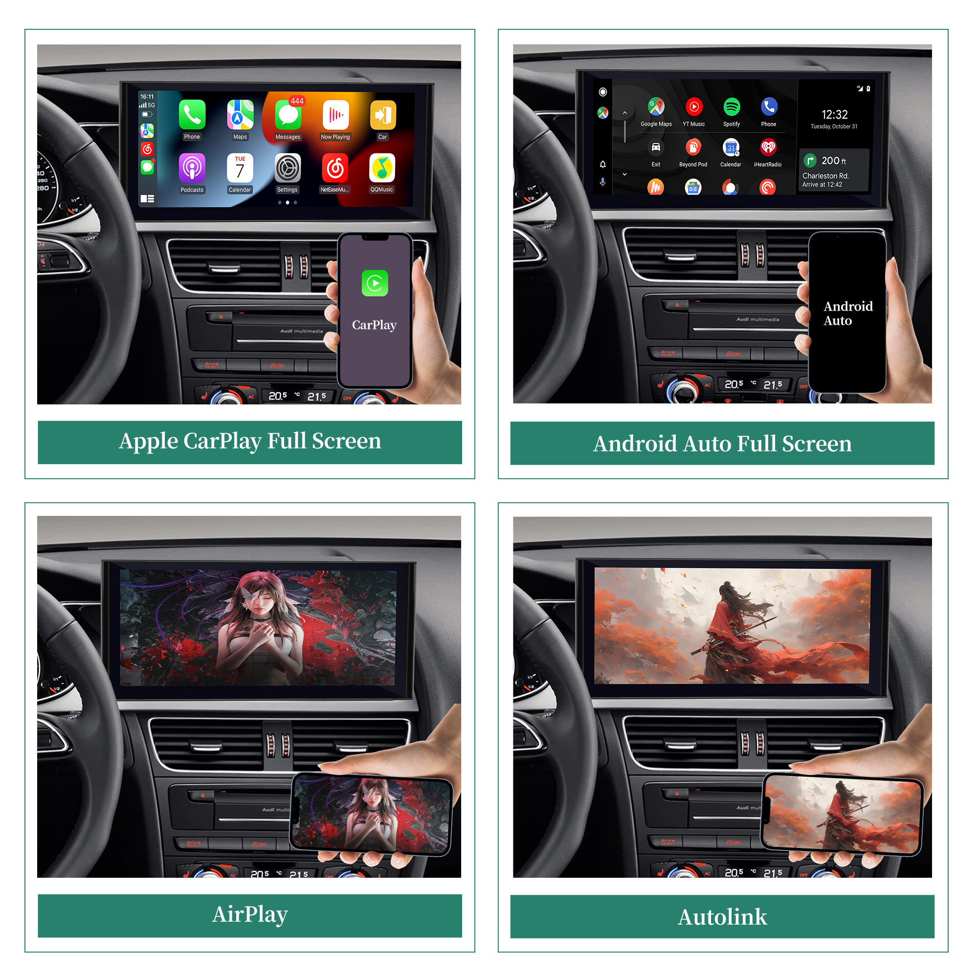 hualingan hla-1204 audi A4 S4 RS4 A5 S5 RS5 B8 carplay android auto mirror