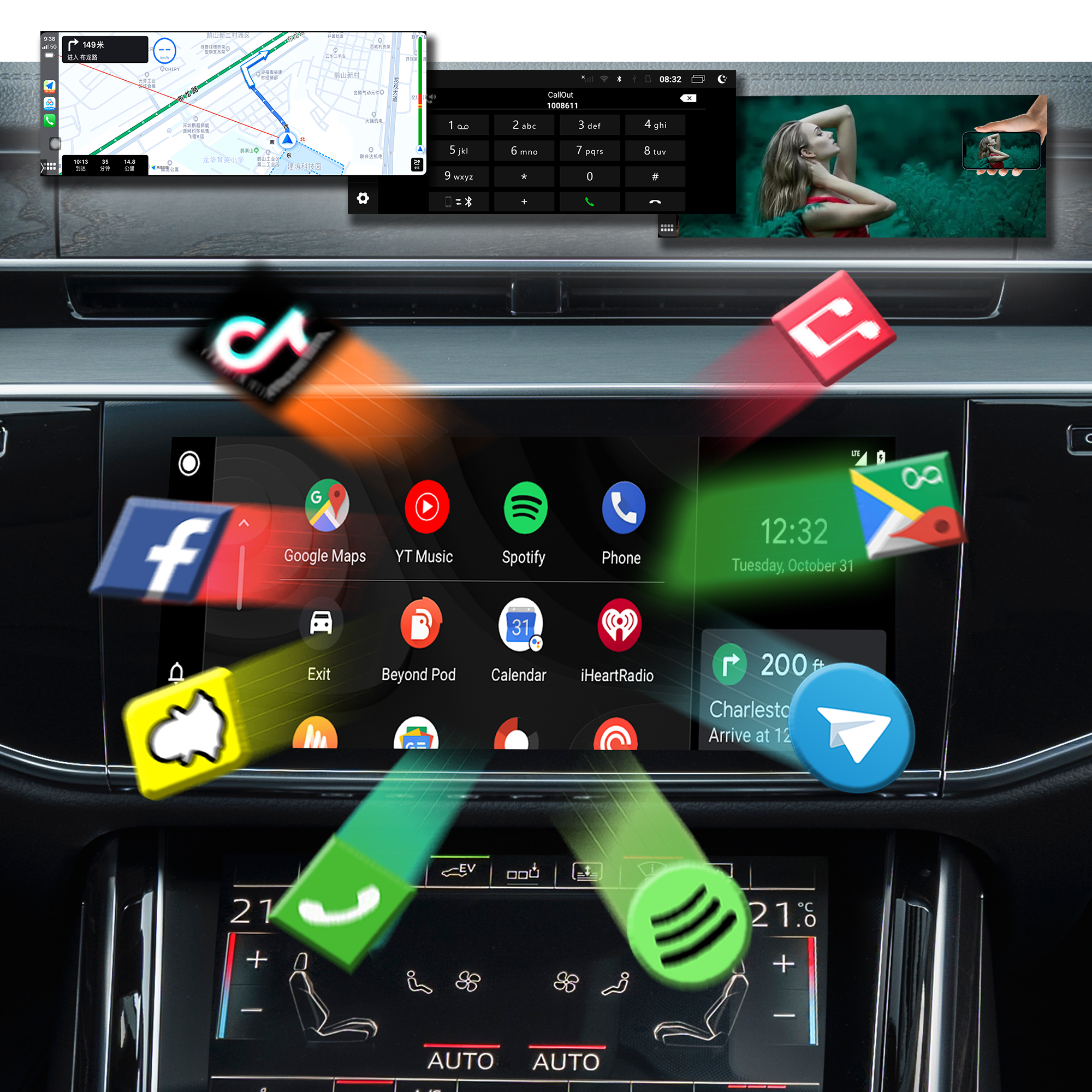 hualingan hla-309 apple carplay android auto audi a8 s8 rs8 android os