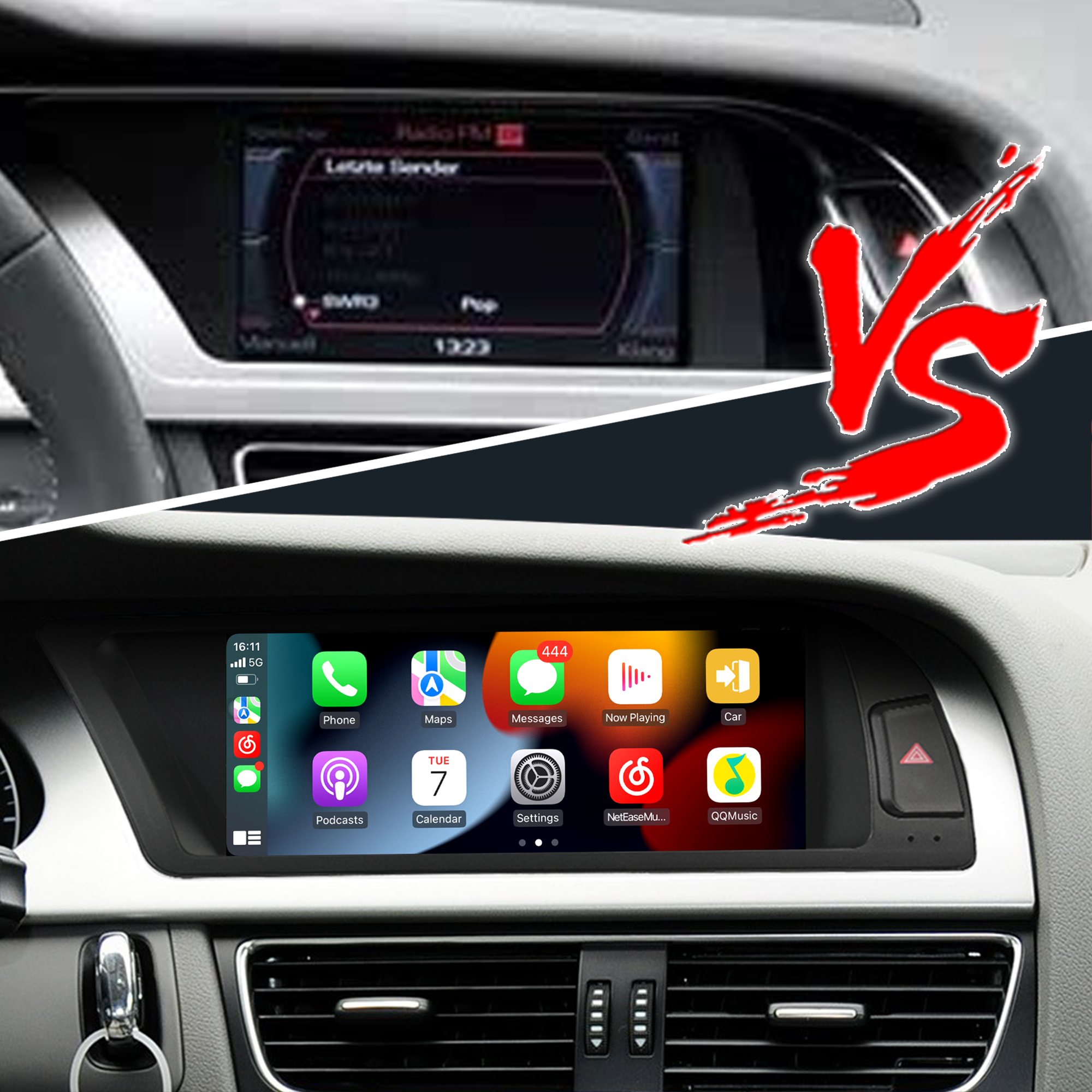 Audi A4 S4 RS4 B8 Concert Symphony 8.8 Touch Screen Upgrade 2008-2012 Apple CarPlay Android Auto Android 13 Apps Netflix Spotify Prime Video Reddit Twitch Waze Games Navigation WiFi Reverse Camera 