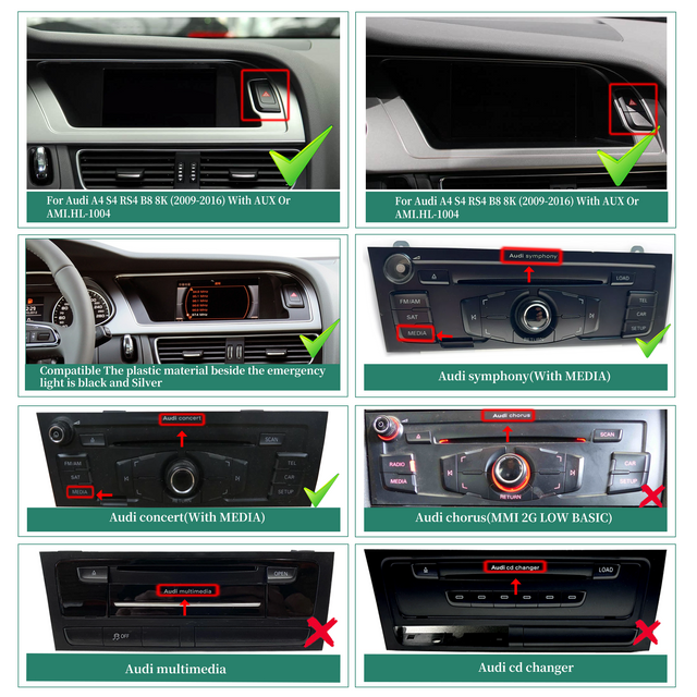 Audi A5 8T A4 8W Symphony Concert Upgrade CarPlay 10.25 Touch Screen Radio Stereo Android 13 Android Auto Mirror Netflix YouTube Spotify Games Music Movies Navigation Apple Maps WiFi