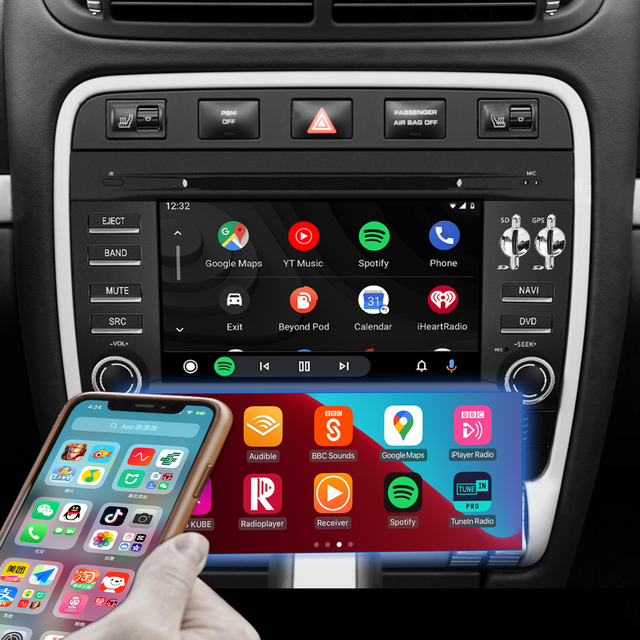 Porsche Cayenne Apple CarPlay Upgrade 7 inch Touch Screen Radio Android Auto Mirror Netflix Spotify Android 13 Apps Navigation TikTok Twitter Games Music Google Maps Backup Cameras DVD
