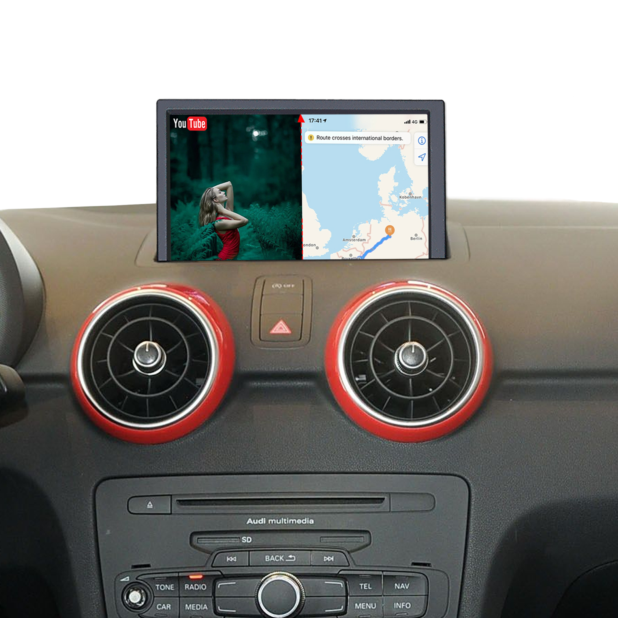 Hualingan 7-inch Touch Screen Upgrade for Audi A1 S1 8X Wireless Apple CarPlay Split Screen Mode Android Auto iPhone Apps Mirror Full Screen Navigation Google Maps Netflix Spotify Games Backup Cameras
