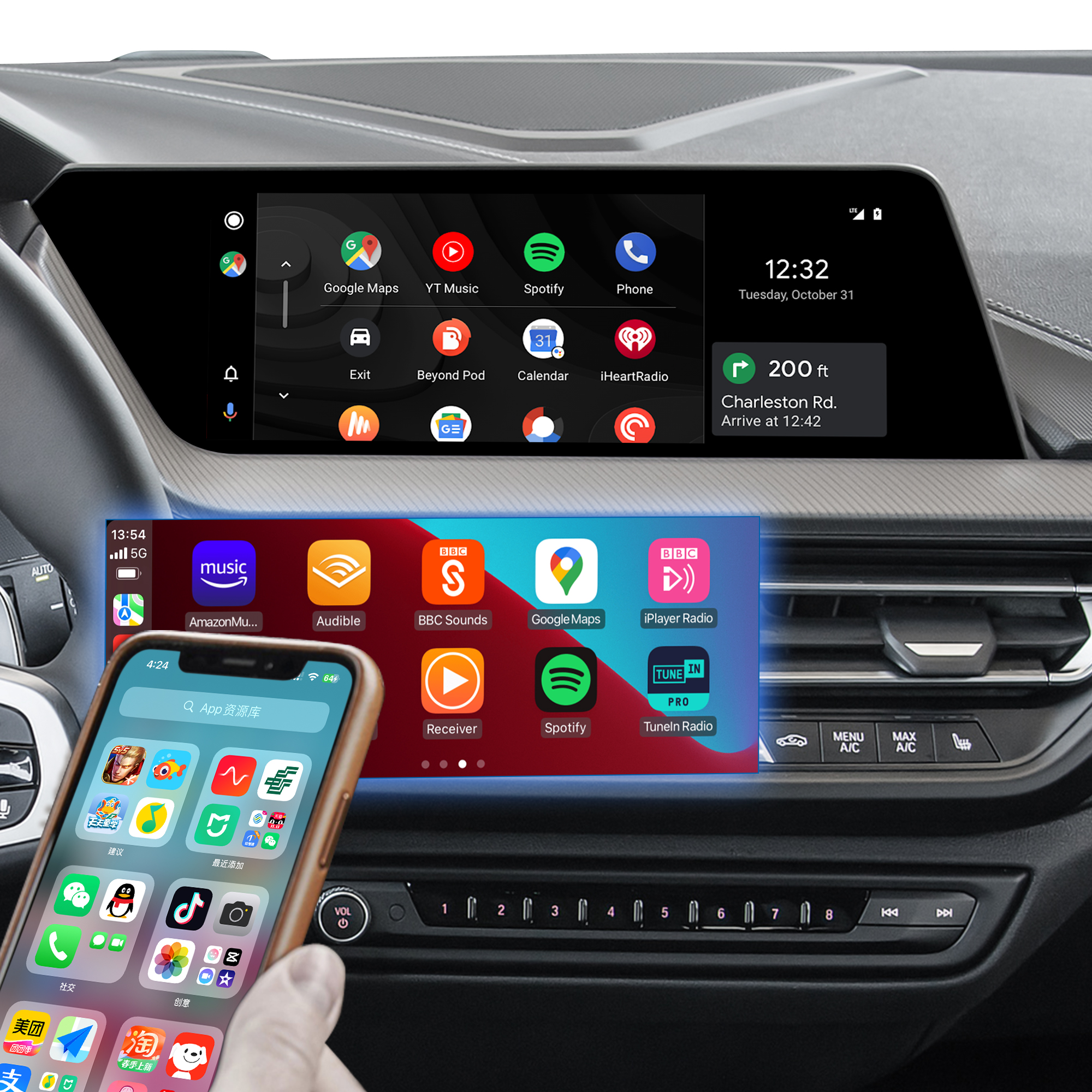Hualingan CarPlay Adapter for BMW 1 Series F40 iD7 MGU Upgrade 3 in 1 Wireless CarPlay & Android Auto & Android 13 Games Netflix YouTube Spotify Navigation Waze Full Screen Mirror 10.25/12.3 Screen