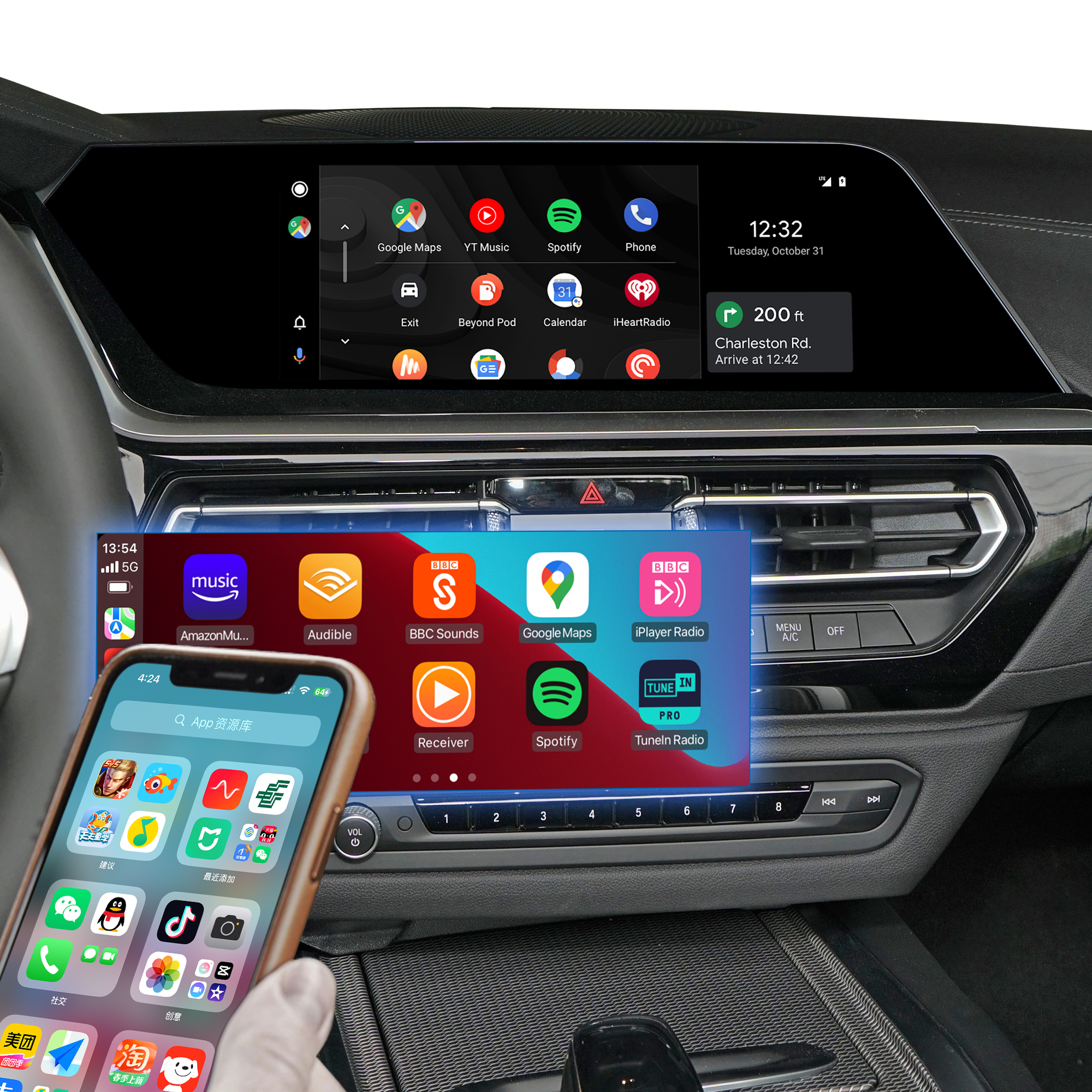 Hualingan CarPlay Adapter for BMW iDrive 7 Z4 G29 Upgrade 3 in 1 Wireless CarPlay&Android Auto&Android Connects iPhone/Samsung Apps Netflix Spotify Google Maps Prime Video to 10.25/12.3 Screen Mirror