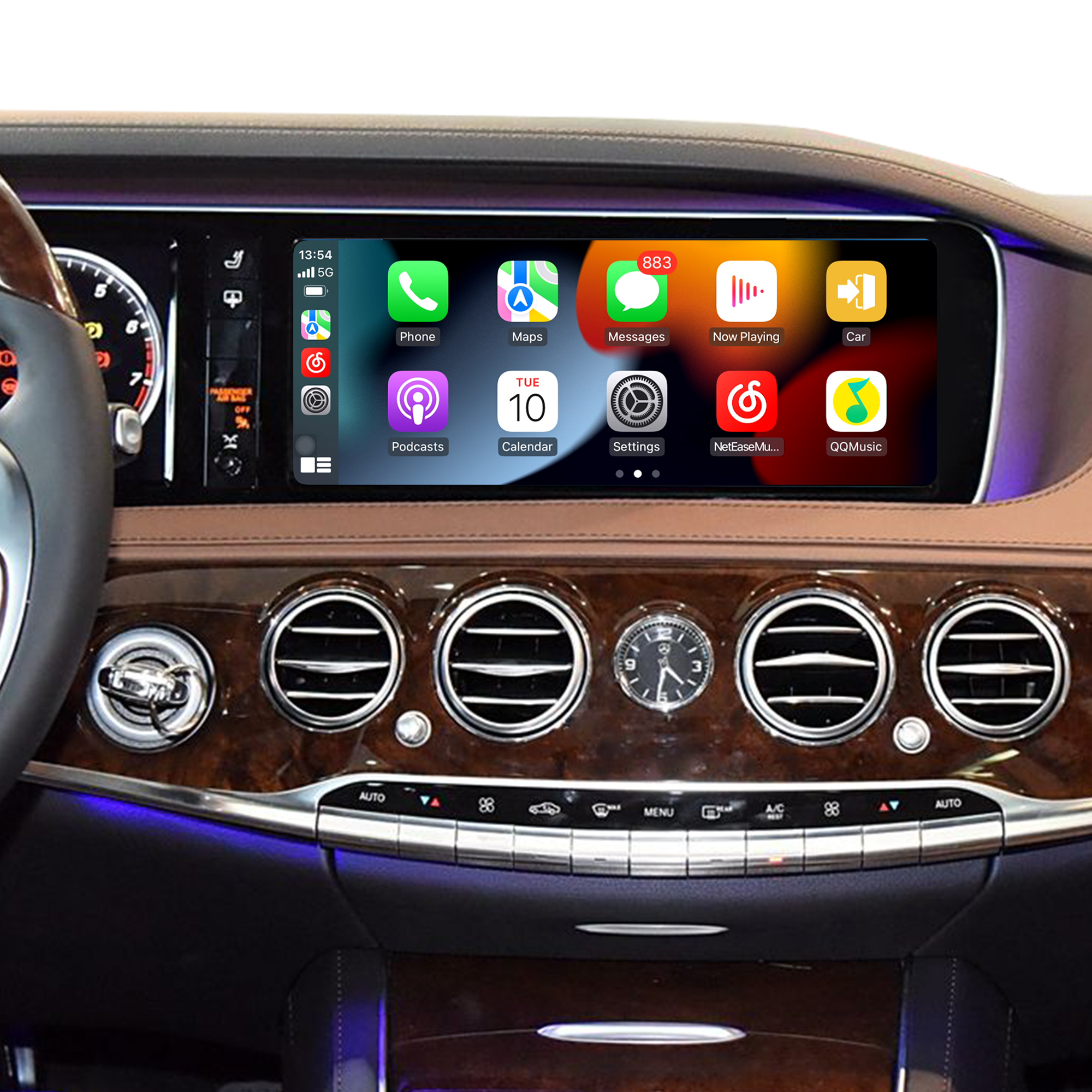 Hualingan CarPlay AI Adapter for Mercedes S-Class NTG5-5.2 W222 V222 X222 VV222 C217 A217 Wireless Apple CarPlay Android Auto Full Screen to 12.3 Touch Apps Netflix Spotify Prime Video Navigation 