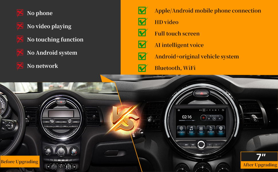 Hualingan HL-8845GB Autoradio Android Mini Clubman (F54) Mini CoopeS (F55 F56)Mini Convertible (F57)Mini Countryan (F60) Wireless CarPlay Mirror Link Car Screen,Wireless Android Auto Zlink CarPla