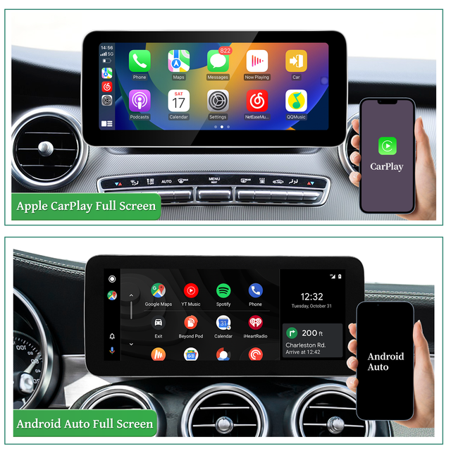 10.25 Apple CarPlay Mercedes W205 X253 W447 W470 NTG 5.1/ 5.2 Android Auto Wireless Mirroring Full ScreenAndroid Apps Navigation Google Maps Netflix YouTube TV Spotify Vehicle Cameras Bluetooth