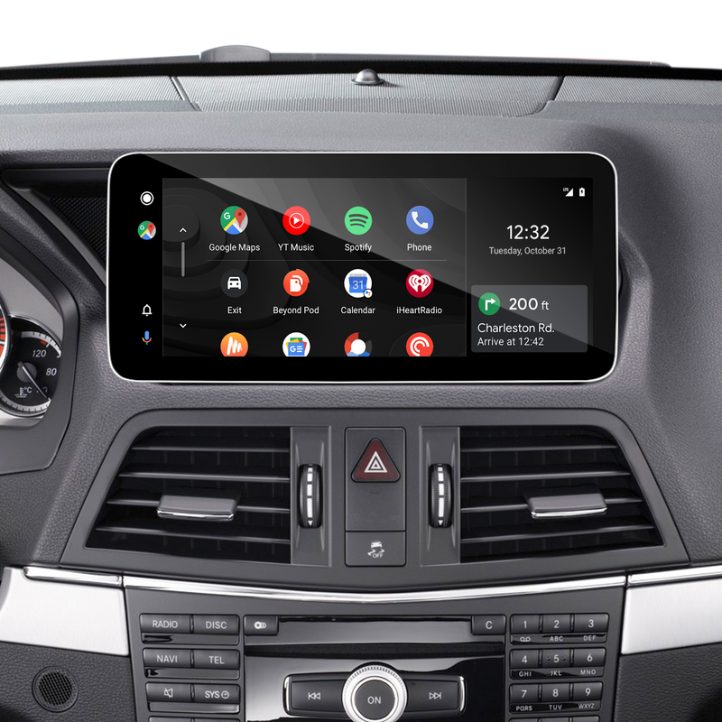 Android Auto Mercedes E-Class NTG 4.0 C207 A207 W207 Android Screen 12.3 Apple CarPlay Wireless Full (Split) Screen Mirroring App Netflix YouTube Spotify Wi-Fi USB Navigation Waze Vehicle Cameras 