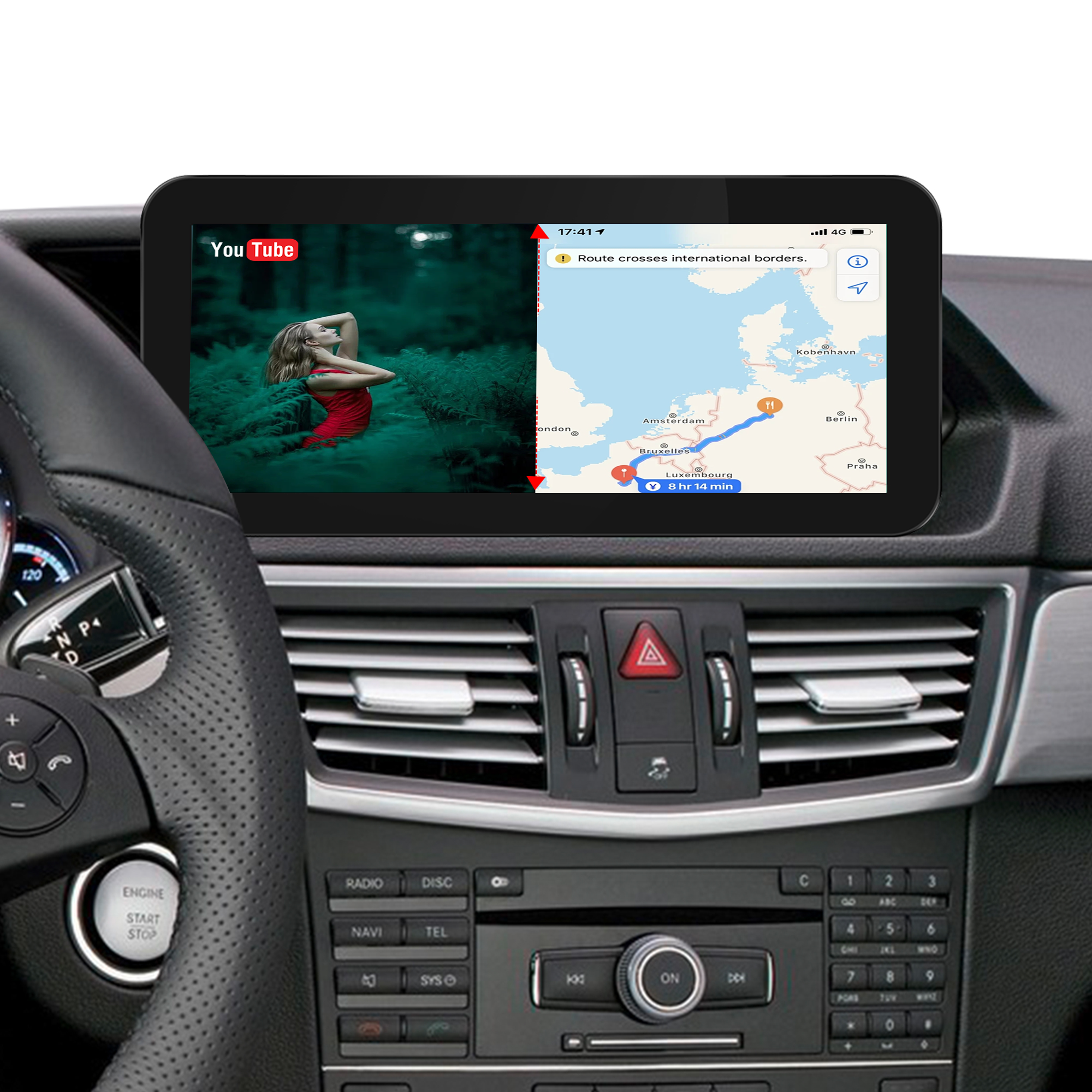 E-Class NTG4.0 Mercedes W212 Apple CarPlay Upgrade 10.25 Android Screen Wireless Android Auto Full (Split) Screen Mirroring App Netflix YouTube Spotify Wi-Fi USB Navigation Waze Vehicle Cameras 