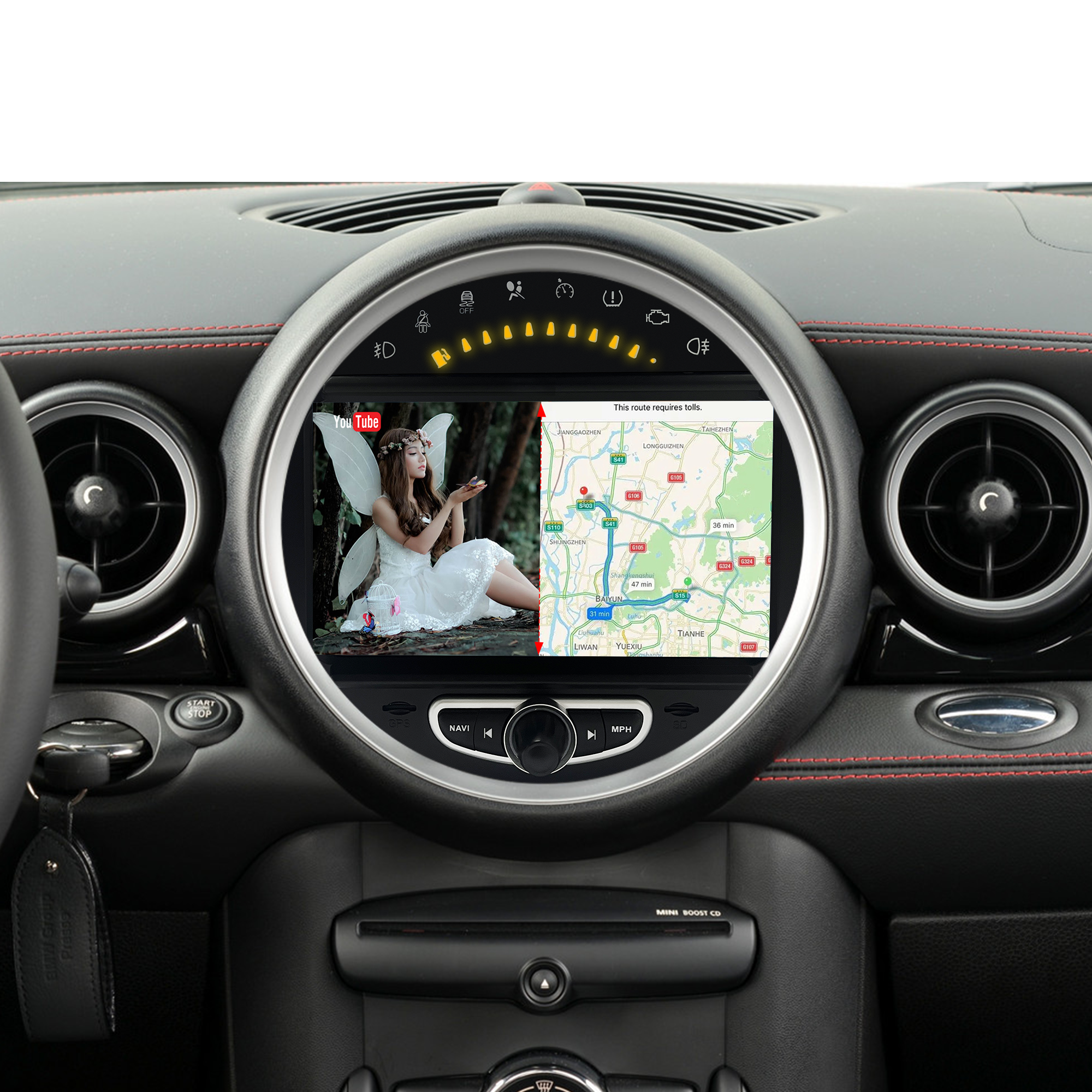 6.5 Mini Cooper CIC R55 Apple CarPlay Upgrade 8-inch Android Touch Screen Wireless Android Auto Support Install Vehicle Cameras Download Android Apps Games Music Movies TV Receive Calls Via Bluetooth