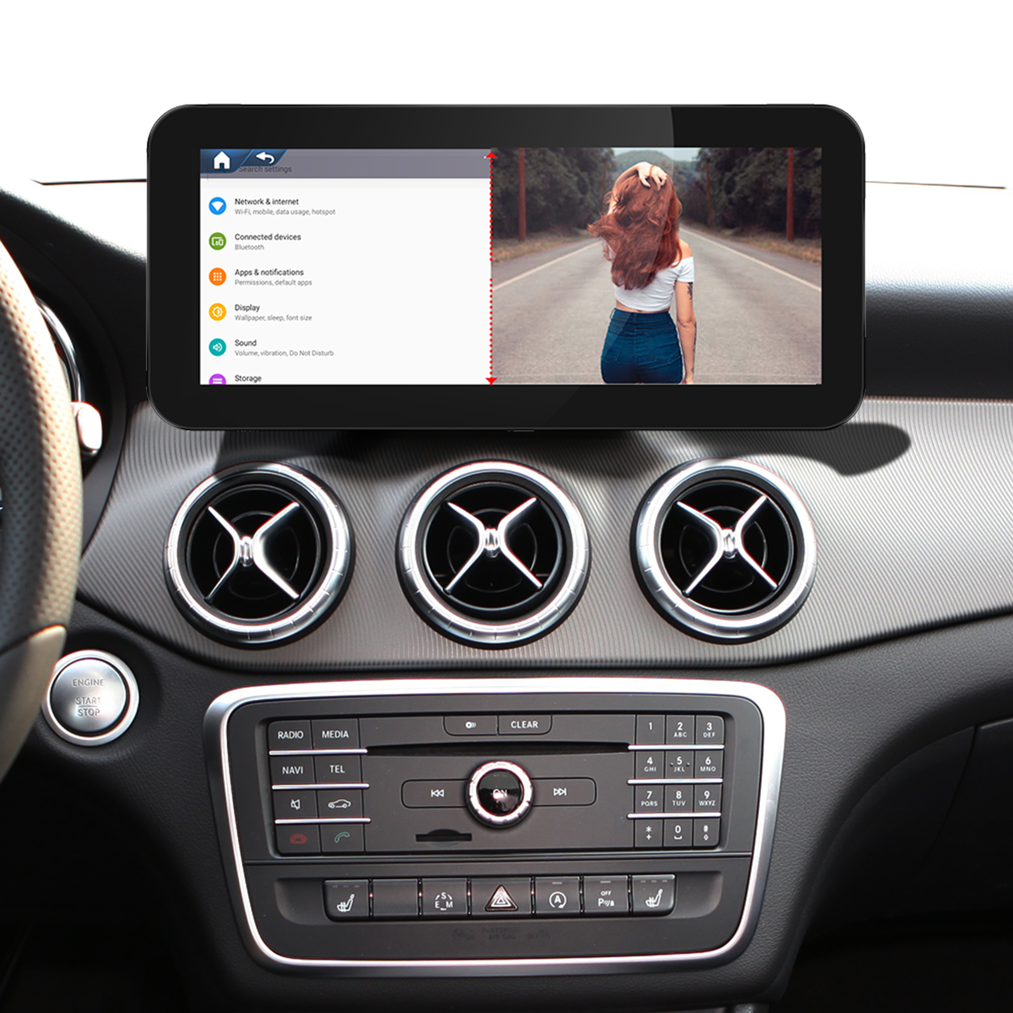 10.25 Mercedes Touch Screen Upgrade A class W176 NTG 5.1/5.2 Apple CarPlay Wireless Android Auto Android Apps Navgation Google Maps Watch TV Netflix Facebook Vehicle Cameras Bluetooth Calls Wifi 