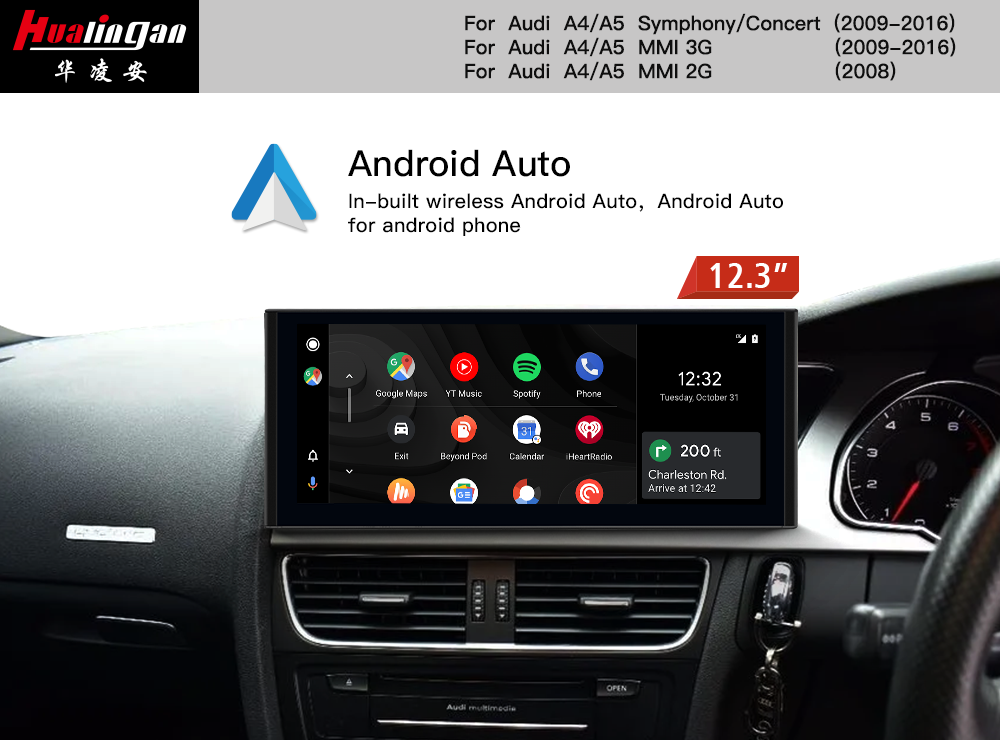  for Audi A5 S5 RS5 8T (RHD) Mmi 3G 12.3 Inch Blu-Ray Touchscreen Android 12 GPS Navigation Apple CarPlay 4G Wifi Music TikTok Vehicle Backup Camera