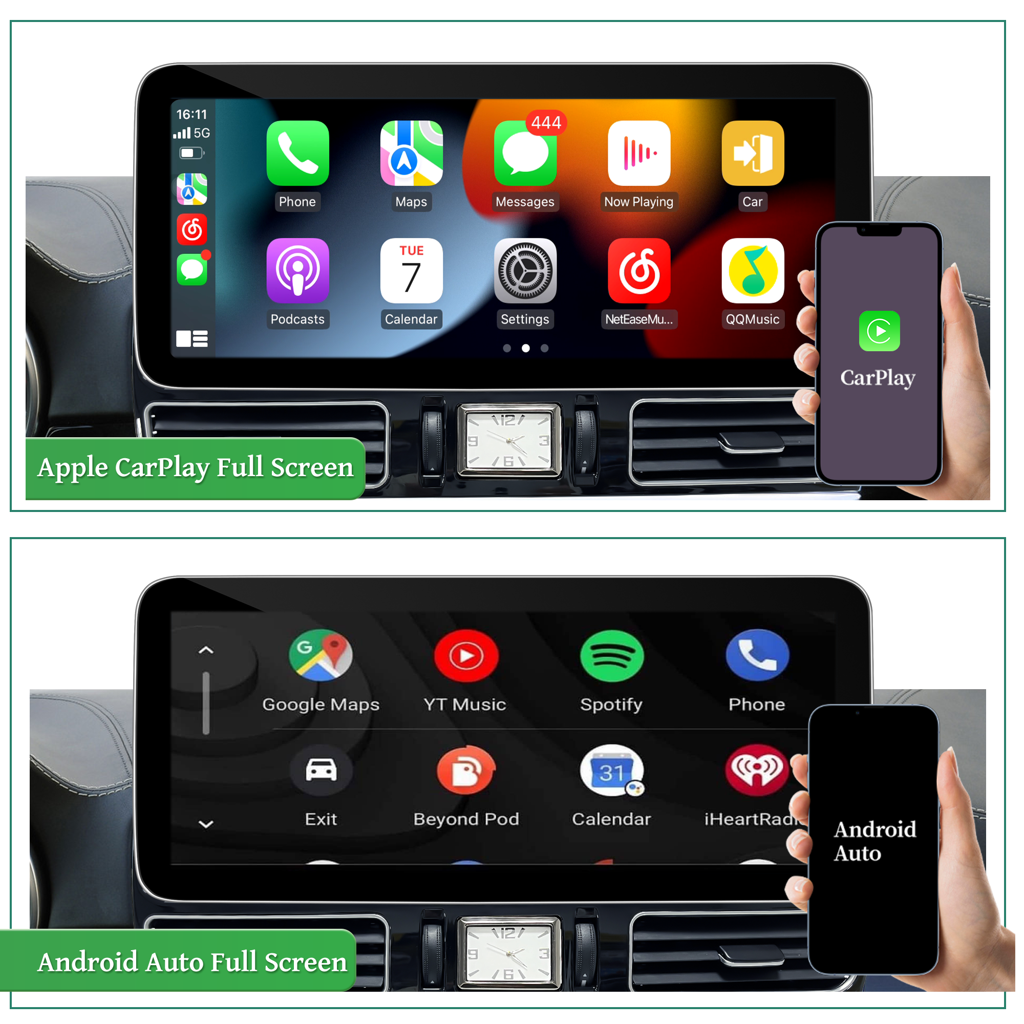 Mercedes NTG 4.5/4.7 GL X166 ML W166 Android Auto Upgrade 12.3 inch Androdi Screen Apple CarPlay Full (Split) Screen Mirroring App Netflix Spotify Wi-Fi USB Navigation Google Maps Vehicle Cameras 
