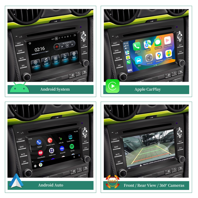 Android Auto Radio for Porsche Boxster Cayman 911 Carrera/Targa/Turbo/GT3 6.2inch OEM Style TouchScreen Double Din Apple CarPlay Car Stereo Android 13 GPS Navi Hulu BT DVD RDS FM AM MP3 Head Unit