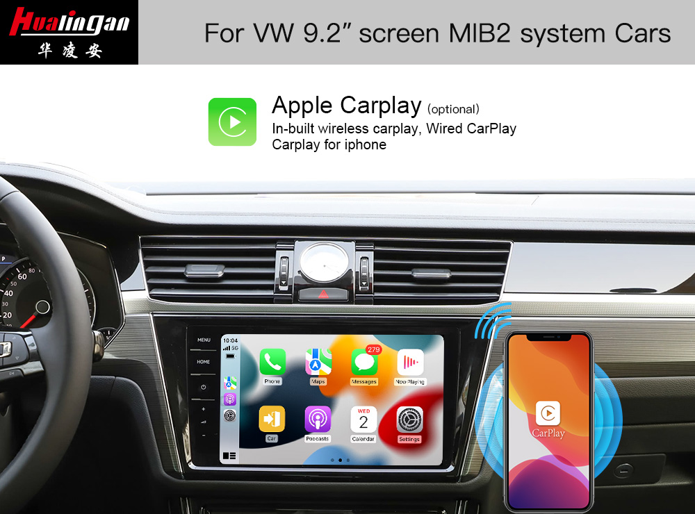 Hualingan VW Teramont Apple CarPlay Wireless Android Auto App 12”1560*700 Touch Screen Upgrade Full Screen Mirror Android 12 Wifi Video Navi Google Maps Wireless CarPlay Adapter