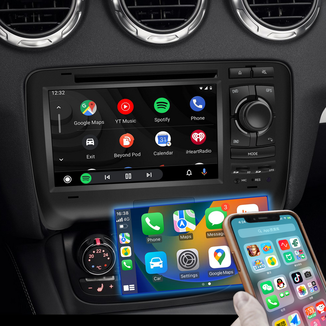 Audi TT Autoradio Mk2 8J Stereo Replacement Aftermarket Head Unit 7 inch Touch Screen Wireless Apple CarPlay Android Auto Mirror Link GPS Navigation Backup Cameras Netflix Spotify