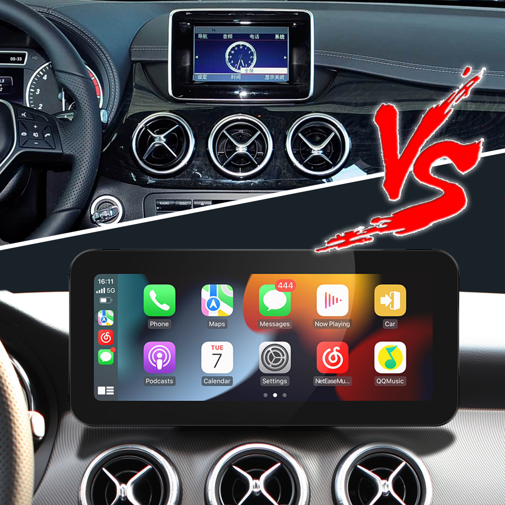 Hualingan 10.25 Touch Screen Upgrade for Mercedes NTG 4.5 and 4.7 A-Class W176 (AUX AMI) Add Wireless Apple CarPlay Android Auto Split Screen Android Apps Navigation Netflix Spotify Backup Cameras