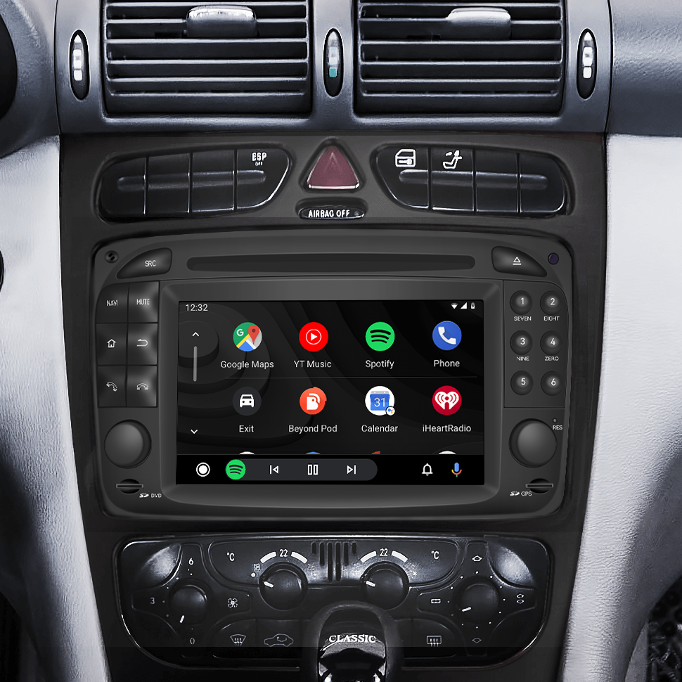 Hualingan Android Head Unit Upgrade Mercedes C Class W203 6.2 Inch TouchScreen Wireless CarPlay Android Auto Car Video Youtube Netflix Spotify Hulu Online Games Navigation GPS Bluetooth DVD