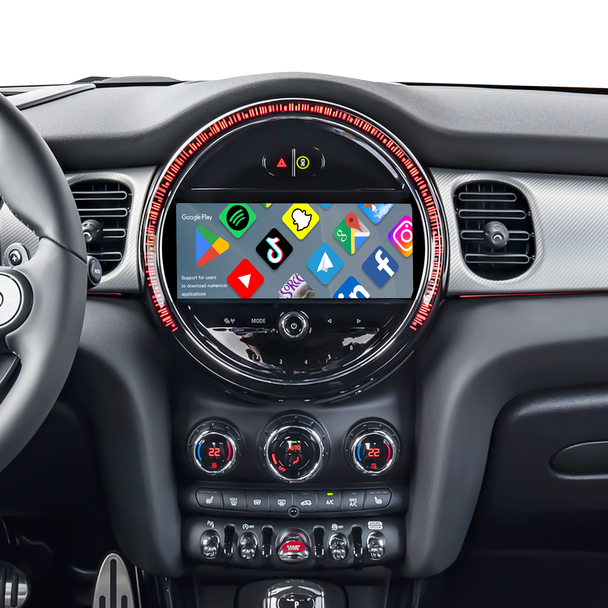 Mini Cooper CarPlay Adapter for Mini NBT EVO F54 8.8-inch Screen Wireless Apple CarPlay and Android Auto Full Screen Mirroring iPhone Apps Spotify Movies Pluto TV Google Maps Calls Via Bluetooth 