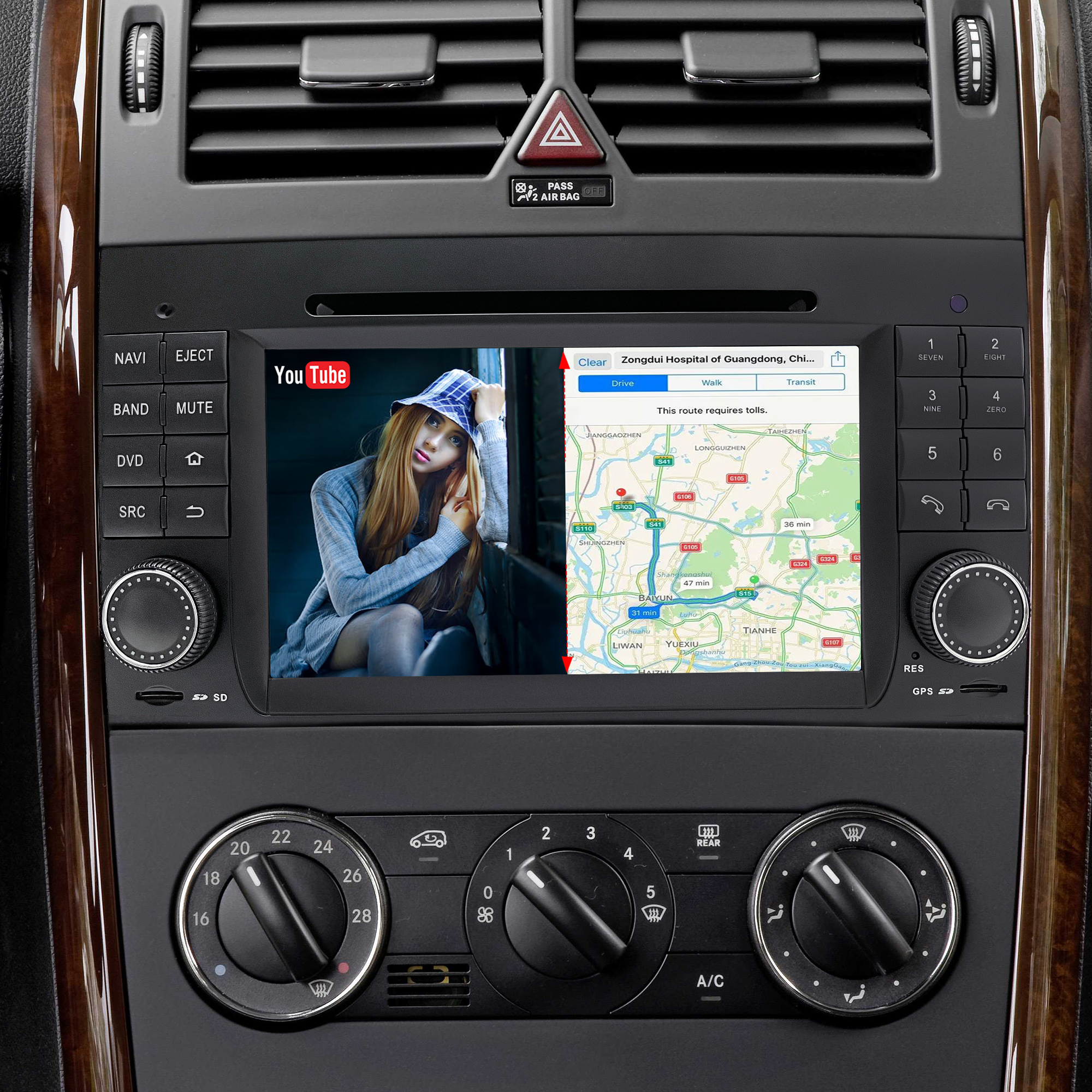 Mercedes W169 C169 A-Class Radio Upgrade 6.2 Touch Screen Add Wireless Apple CarPlay Android Auto Android System GPS Navigation Google Maps Vehicle Cameras Bluetooth Calls AM FM DVD Netflix YouTube