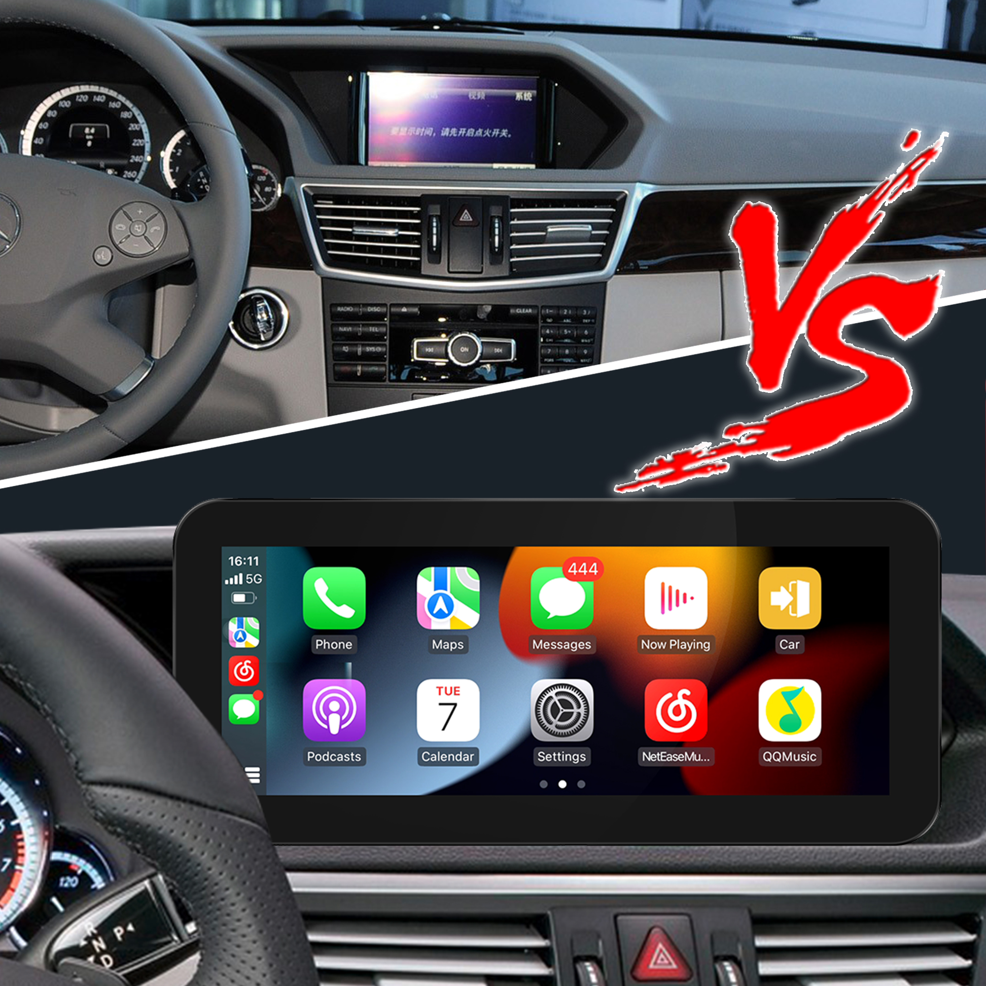 E-Class NTG4.0 Mercedes W212 Apple CarPlay Upgrade 10.25 Android Screen Wireless Android Auto Full (Split) Screen Mirroring App Netflix YouTube Spotify Wi-Fi USB Navigation Waze Vehicle Cameras 