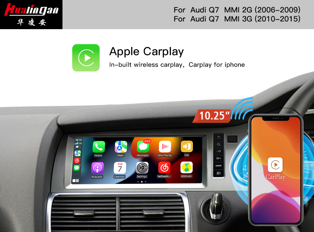 Car Multimedia Player For Audi Q7 4L RHD (2010-2015) Android 10.25 Installation GPS Satnav Navigation Wifi Radio Stereo Apple Carplay Android Auto Audio Adapter