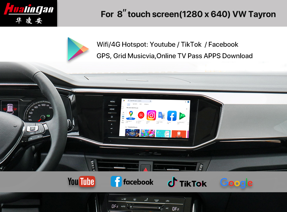 Hualingan Volkswagen Tayron Apple CarPlay Wireless Android Auto 8”1280*640 Touch Screen Upgrade Android 12 Full Screen Mirror Android Ai Box Wifi Navigation Google Maps Rear Camera