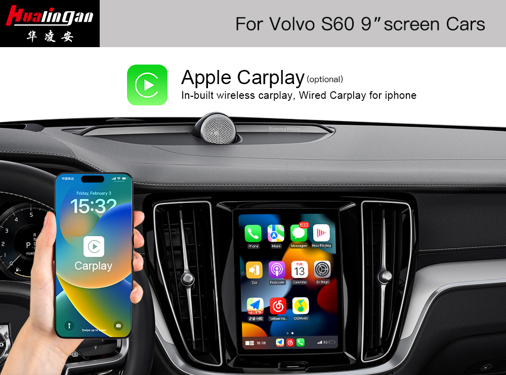 Apple CarPlay Volvo S60 Android Auto 9 Inch Touch Screen Fullscreen Mirroring Android System Multimedia Ai BOX CarPlay BOX Android
