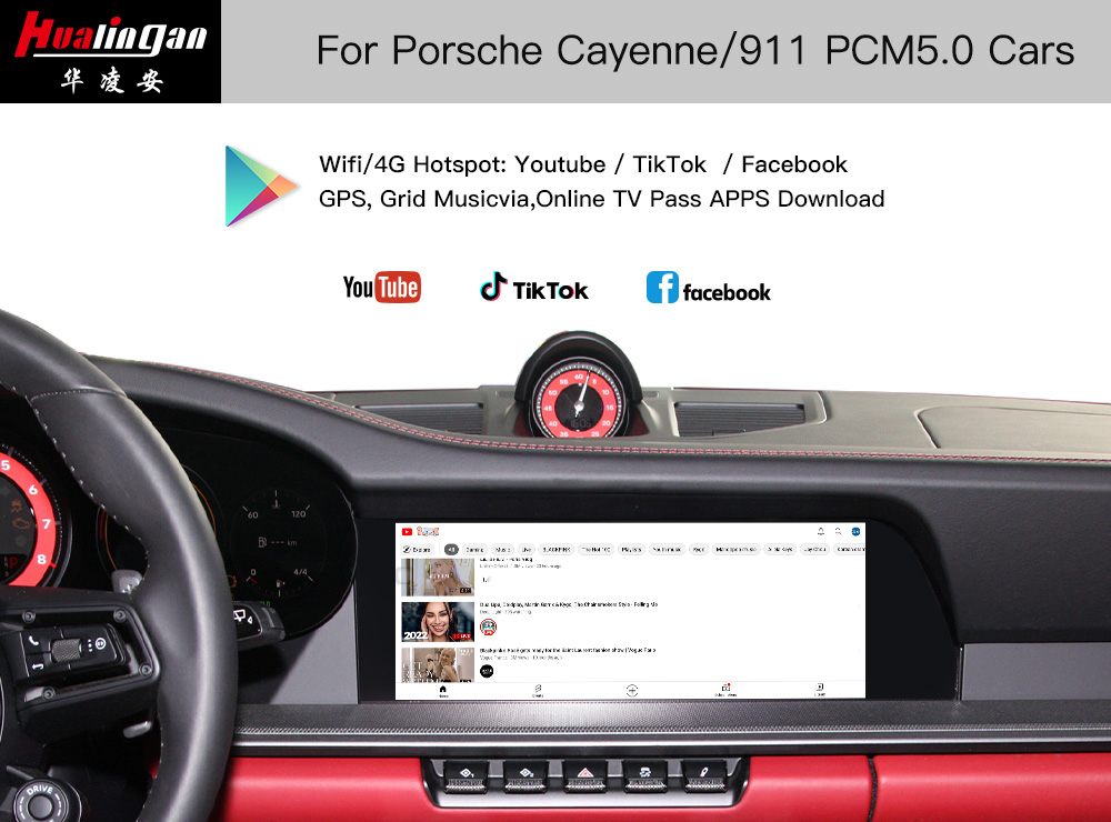 Upgrade PCM 5.0 Porsche 911 Apple CarPlay FullScree Android Auto Screen Mirroring Video in Motion With 12.3 inch Touch Screen 