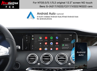 A217 C217 Wireless Apple CarPlay for Mercedes NTG 5.0/5.1/5.2 Android Auto Car 12.3 inch Without Touch to Touch Screen Full Screen LVDS Adapter Android 13 128G 256G