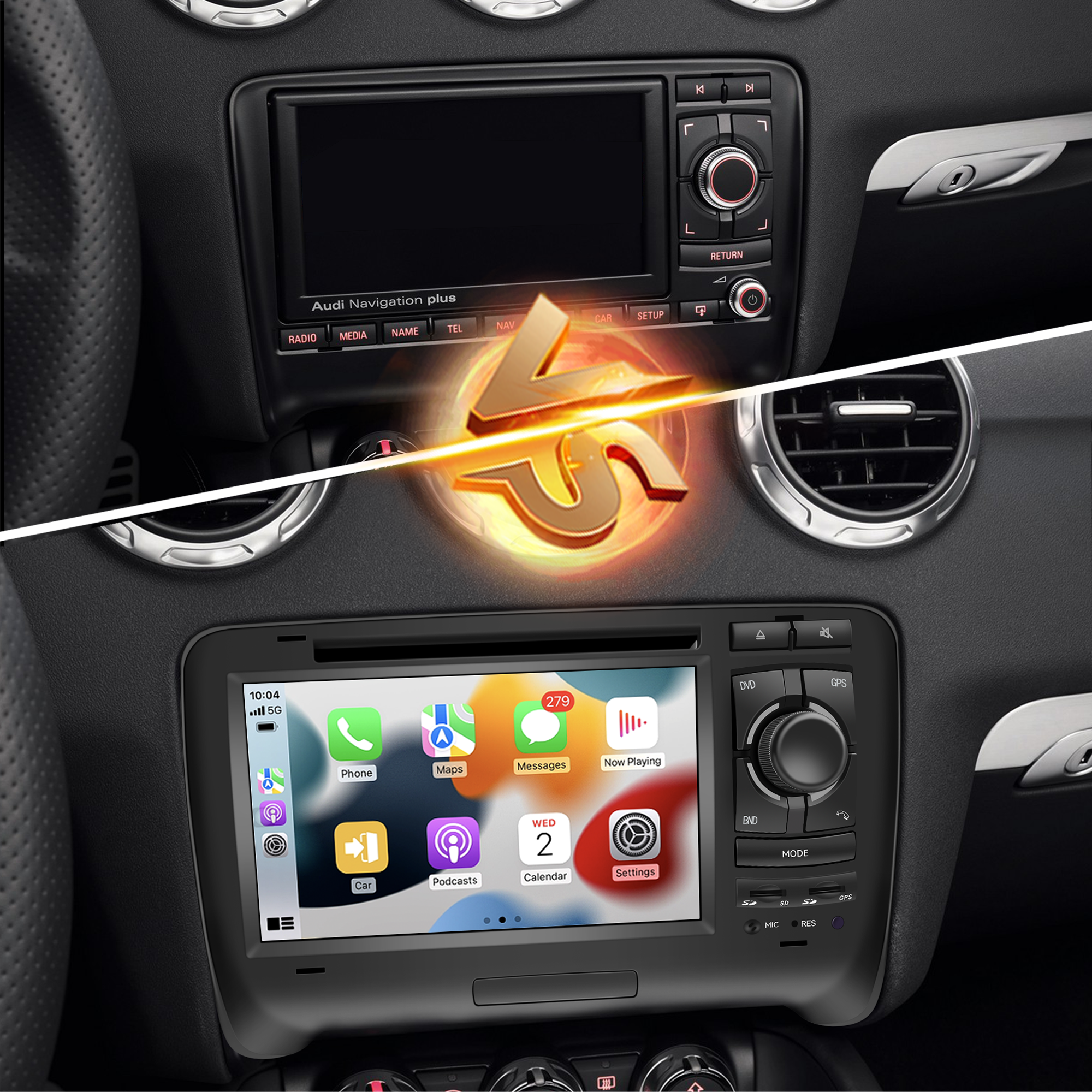 Audi TT 8J Radio Double Din Car Stereo Installation Kit 7 Inch Touch Screen Wireless Apple CarPlay Android Auto Mirror Link GPS Navigation Backup Cameras Netflix Spotify