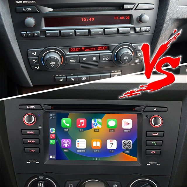 BMW E90 Radio E91 E92 E93 3 Series (Manual) Double Din Installation Kit 6.2 Inch Touch Screen Car Stereo Apple CarPlay Android Auto Android 13 GPS Navigation Netflix Spotify Reverse Camera Waze Hulu