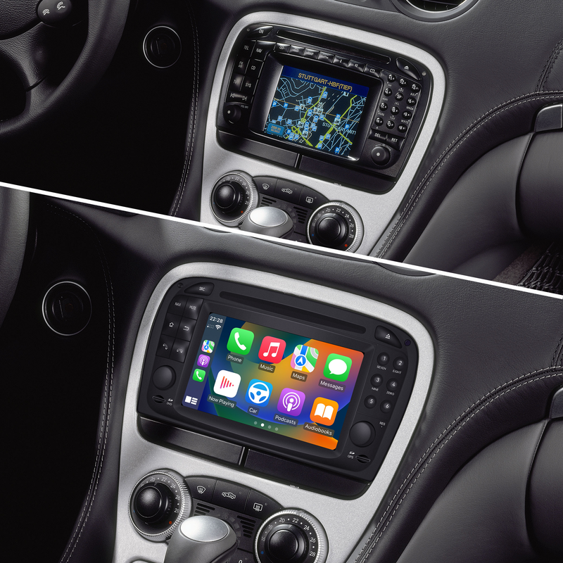 Mercedes R230 Radio Upgrade SL350 SL500 SL600 SL55 SL65 Stereo Replacement 6.2 TouchScreen Wireless Apple Carplay Andriod Auto Full Screen Mirror DVD WiFi Backup Cameras Auto Radio Installation Kits