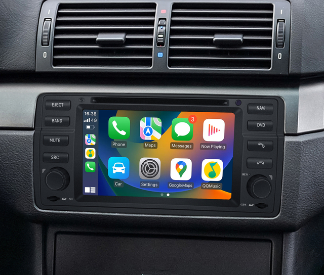 BMW E46 Car Radio Replacement BMW 3 Series M3 Upgrade 7 Inch Touch Screen Double Din Head Unit Wired Wireless CarPlay Android Auto MirrorLink Wifi Reverse Cameras RDS DVD GPS Navigation Bluetooth 
