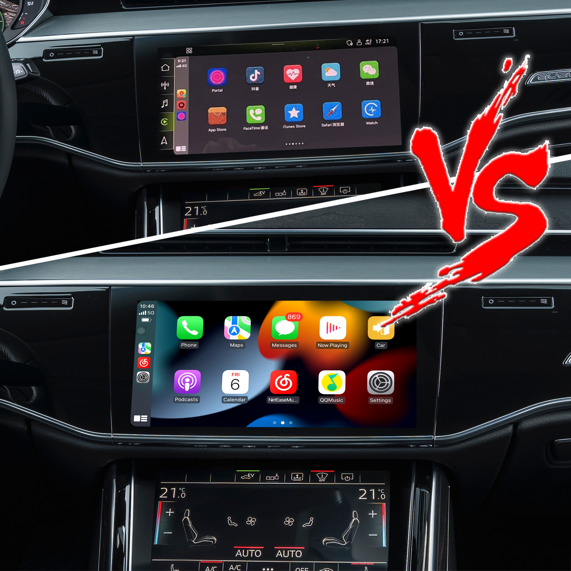 Wired To Wireless CarPlay Android Auto Adapter for Audi A6 A7 A8 Q6 Q7 Q8 MIB2P MIB3 Android 13 Netflix Spotify Prime Video Reddit Twitch Waze Games GPS Navigation 4G Wi-Fi 