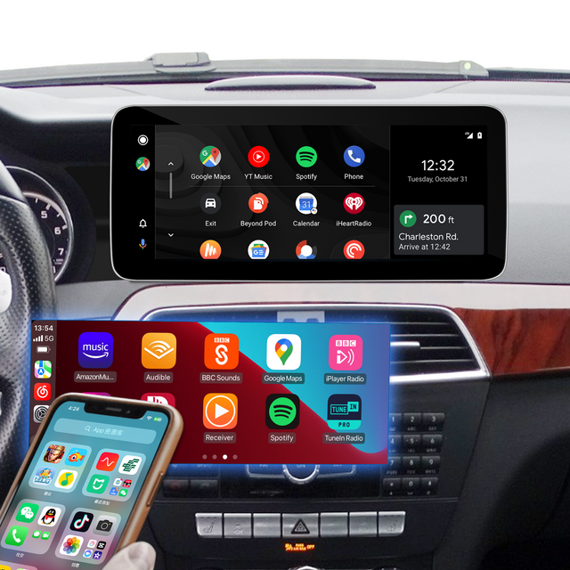 Mercedes NTG4.5 NTG4.7 Android Auto for W204 C204 S204 Stereo 10.25 Touch Screen Mirror Wireless Apple CarPlay Android 14 Apps Navigation Netflix Spotify Facebook YouTube WhatsApp Reverse Camera 