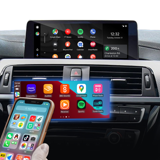 Hualingan CarPlay Adapter for BMW 3 NBT EVO iD6 M3 F30 F31 F32 F80 Apple CarPlay Android Auto Screen Mirror on 8.8/10.25 iDrive Screen Access Android Apps Google Maps Spotify Netflix Block Blas