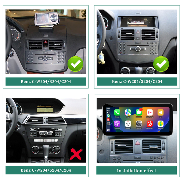 W204 NTG4.0 CarPlay Upgrade Mercedes Benz 10.25 Touch Screen Wireless Android Auto Screen Mirroring Full Screen Android 14 Apps Navigation Netflix Spotify Facebook YouTube Instagram Reverse Camera 