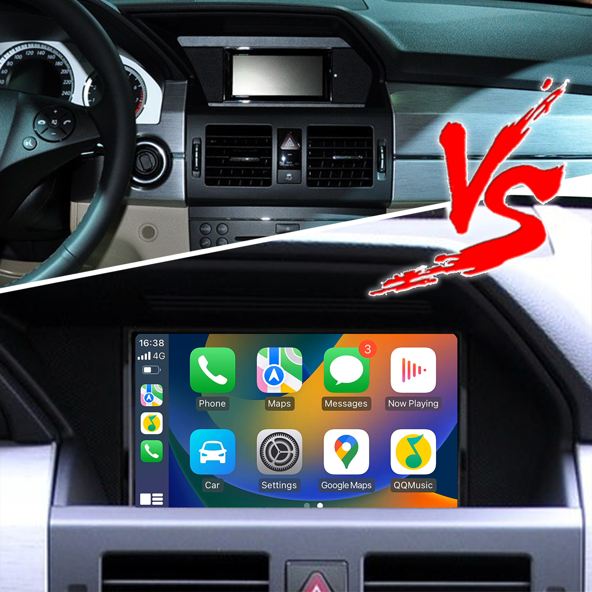 Hualingan 7 inch Touch Screen Upgrade For NTG 4.0 Mercedes GLK X204 Wireless Apple CarPlay Android Auto Android Apps Navigation Waze Netflix Spotify Prime Video Pluto TV Backup Cameras