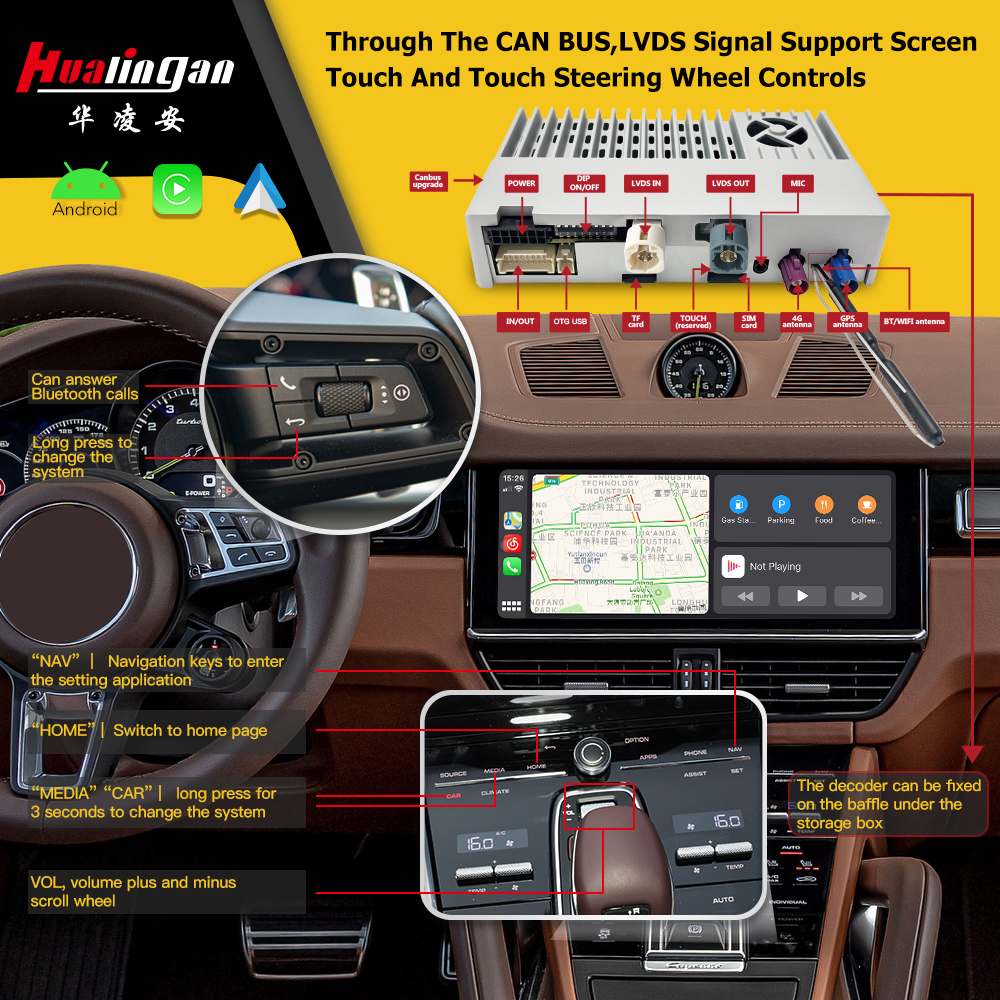Hualingan Ai Box Android For Porsche PCM5.0 Macan Cayenne911 Upgrade Wireless CarPlay Android Auto Car Video Interface HL-904