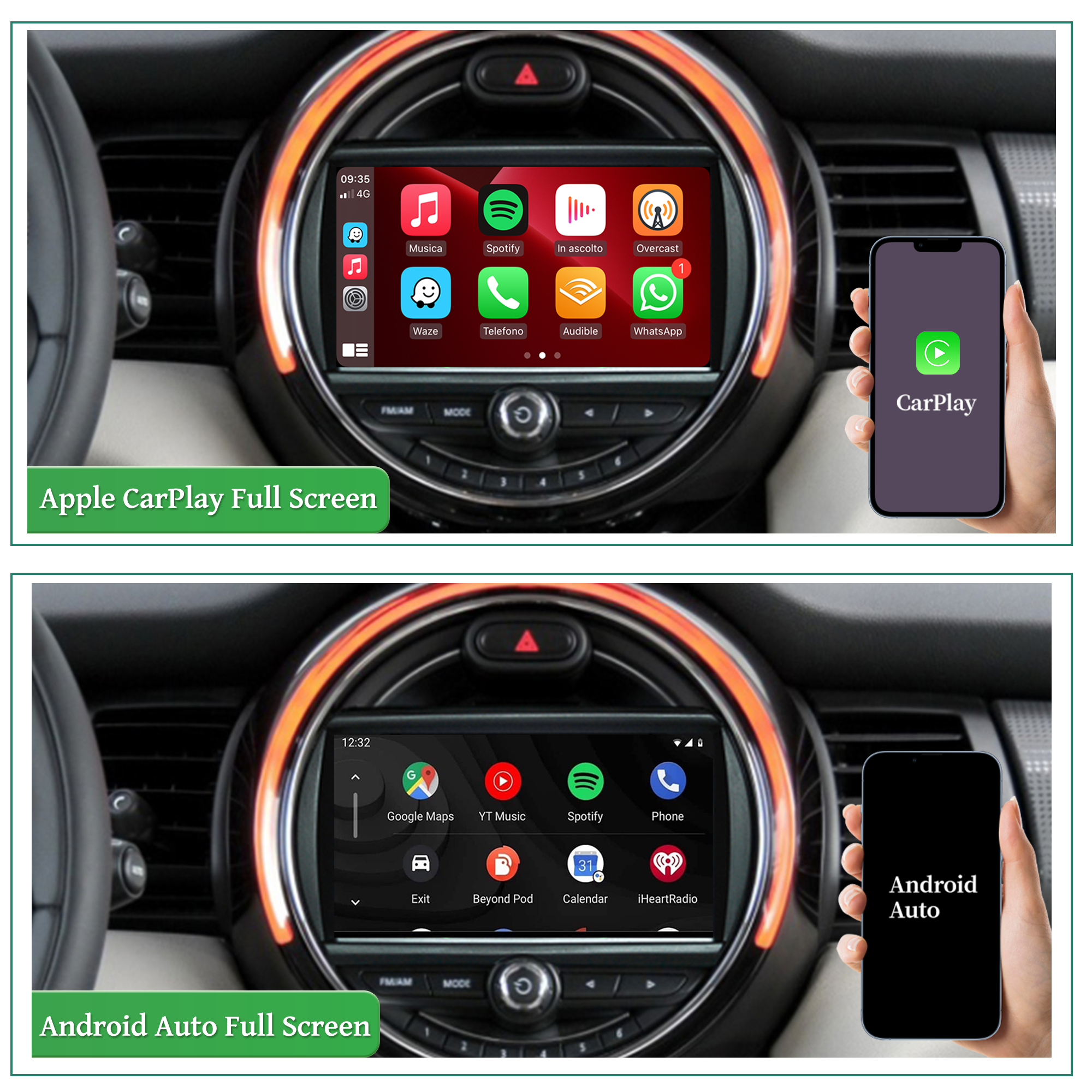 6.5 Mini Cooper NBT F54 Apple CarPlay Upgrade 7-inch Touch Screen Wireless Android Auto Netflix Navigation Google Maps Vehicle Cameras Android Apps Games Music Movies TV Receive Calls Via Bluetooth