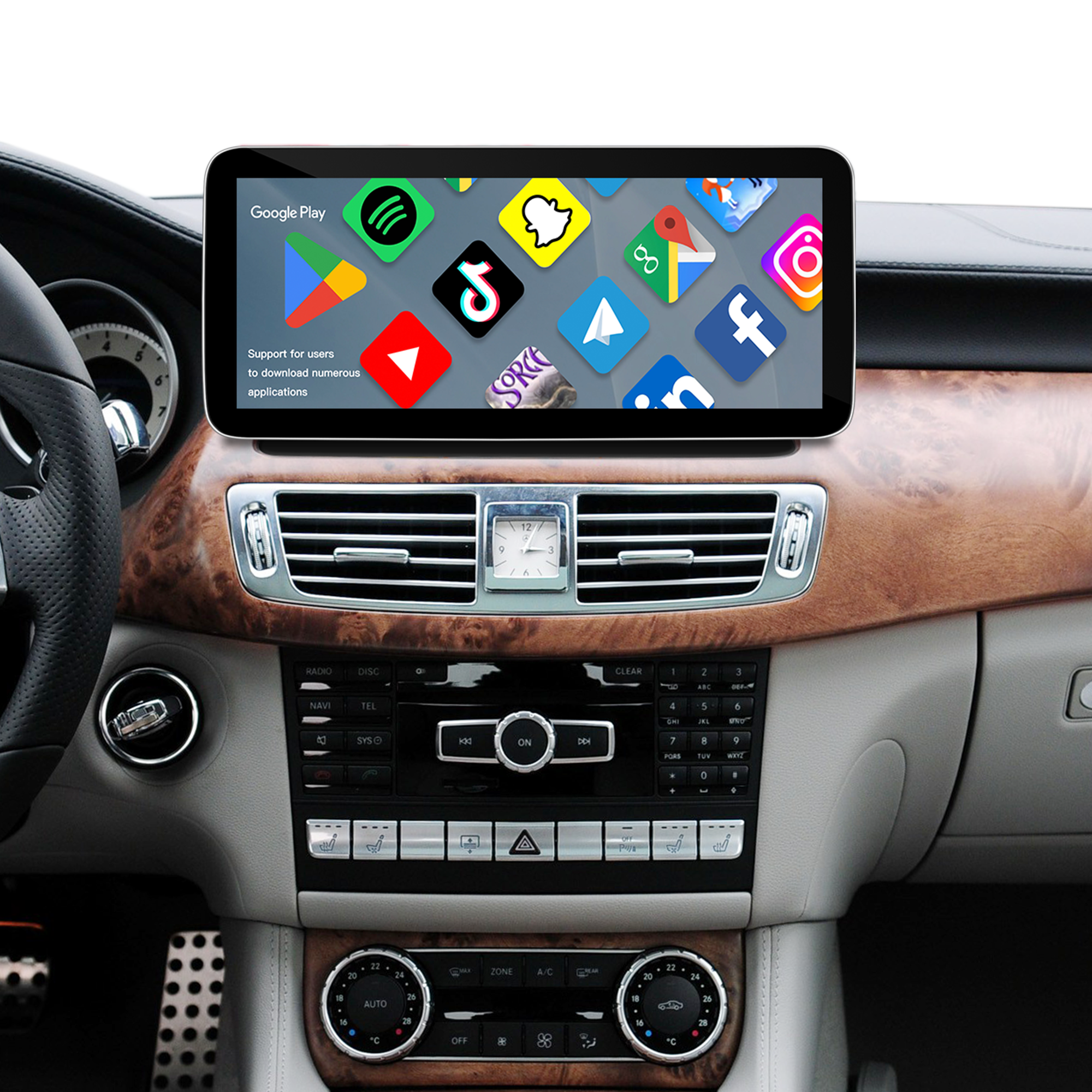 Mercedes CLS W218 X218 Apple CarPlay Upgrade 10.25 Android Screen Wireless Android Auto Full (Split) Screen Mirroring App Netflix YouTube Spotify Wi-Fi BT Navigation Google Maps Vehicle Cameras 