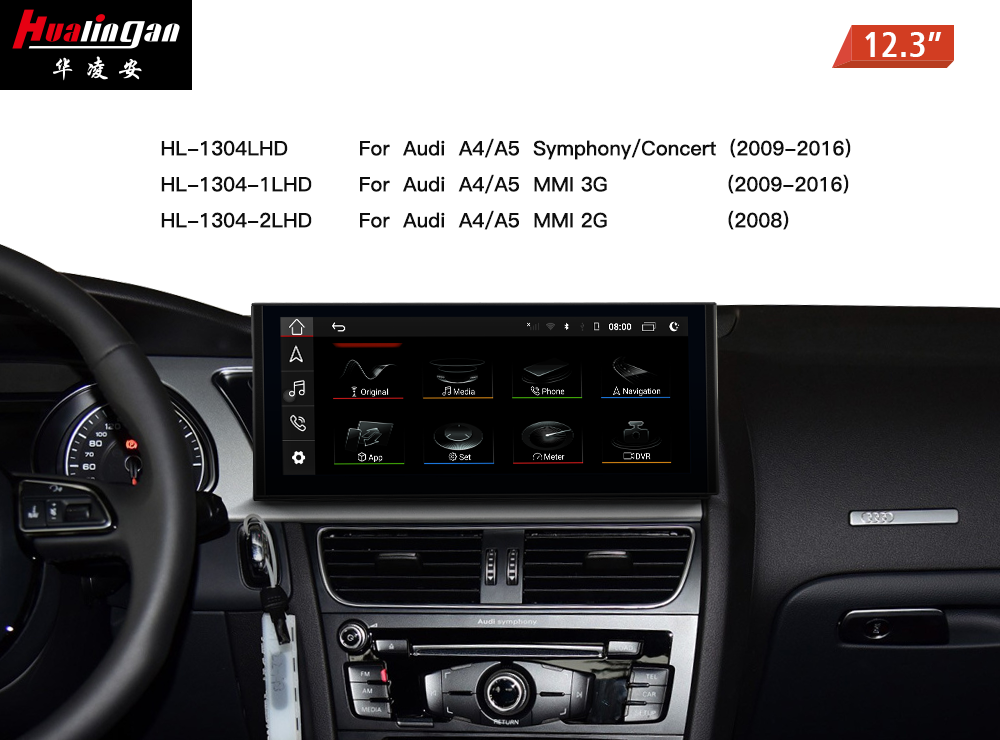 for Audi A5 S5 RS5 8T (LHD) Mmi 3G 12.3”Blu-Ray Touchscreen GPS Navigtion Apple CarPlay Fullscreen Android 12 Mirroring Video In Motion Youtube 4G Wifi