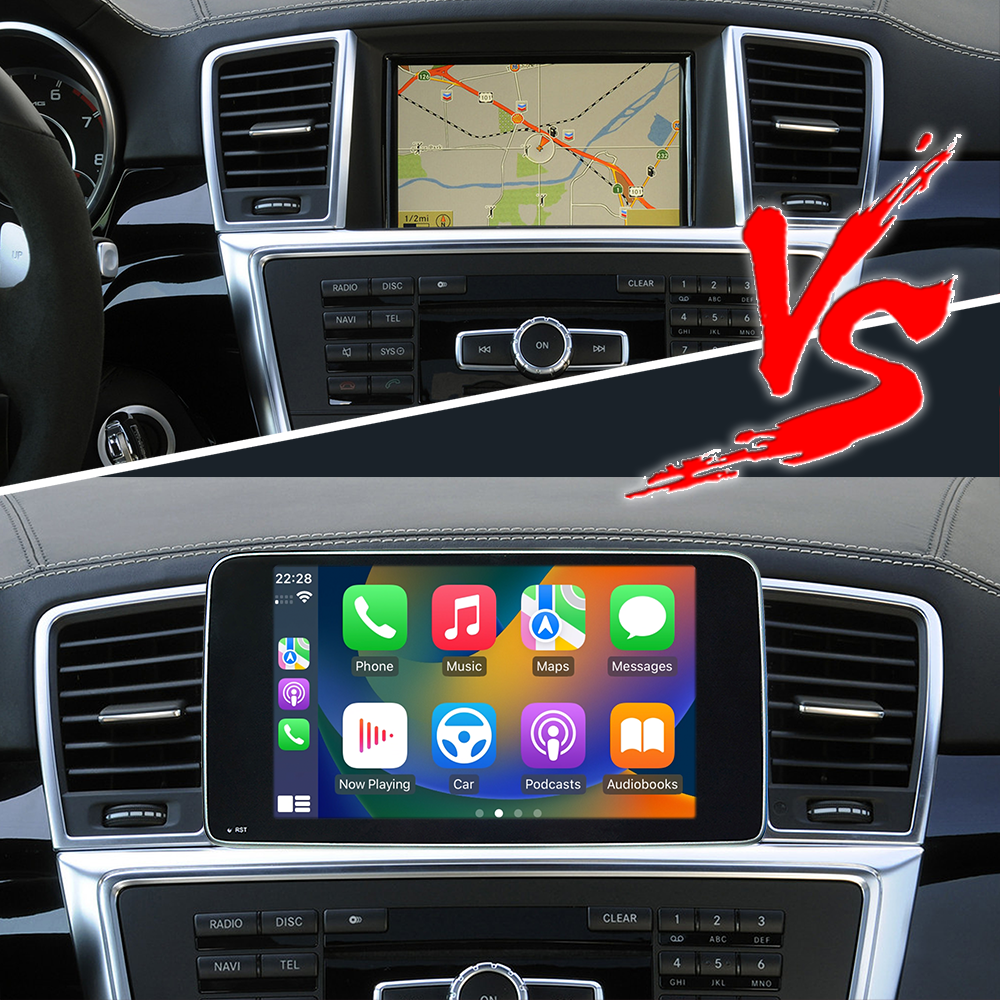 Mercedes NTG 4.5/4.7 GL X166 ML W166 Apple CarPlay Upgrade 9 inch Androdi Screen Android Auto Full (Split) Screen Mirroring App Netflix Spotify Wi-Fi USB Navigation Google Maps Vehicle Cameras 