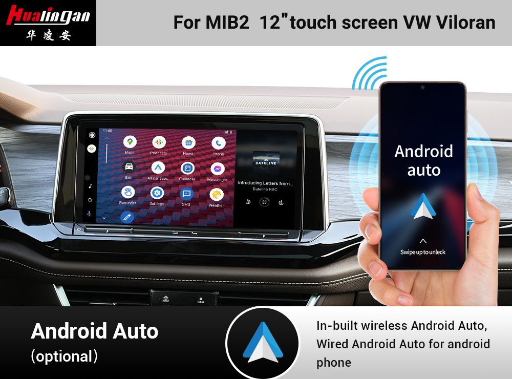 Hualingan VW Viloran Apple CarPlay Wireless Android Auto 12”1560*700 Touch Screen Upgrade Full Screen Mirror Android 12 Wifi Video Navi Google Maps Pioneer CarPlay