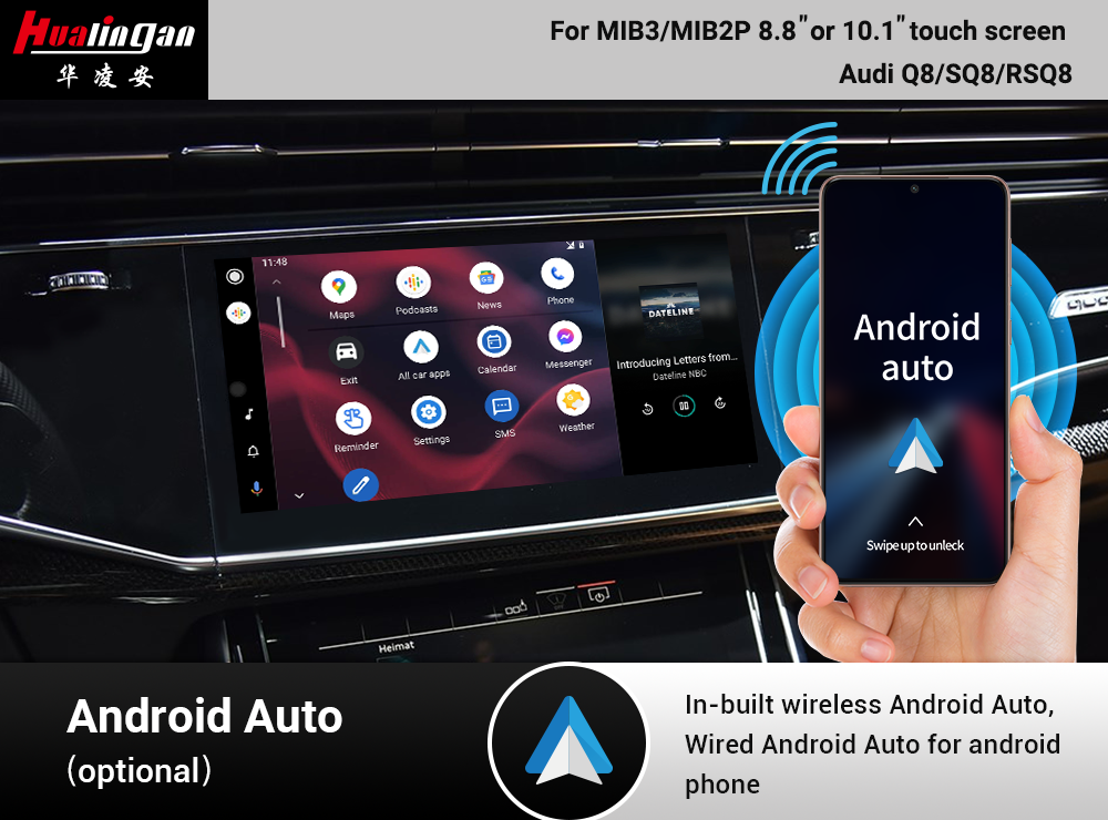 Hualingan Carplay Ai BOX Android 11 Audi Q8 SQ8 RS Q8 MIB2 Wireless Apple CarPlay Full Screen Mirrorlink Android Auto Video in Motion Youtuch Car Multimedia Navigation Wifi 4G 