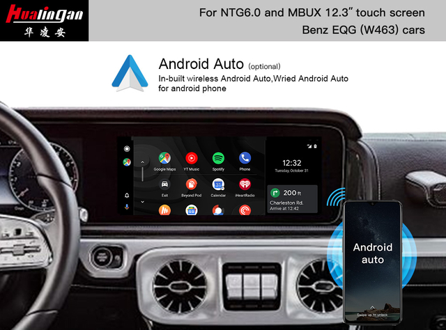 MBUX Mercedes EQG Retrofit Hualingan Wireless Apple CarPlay Mirroring Android Auto Android Full Screen 13 Such As IMessage, Spotify, Waze, WhatsApp, Google Maps And More Front And Rear Camera 