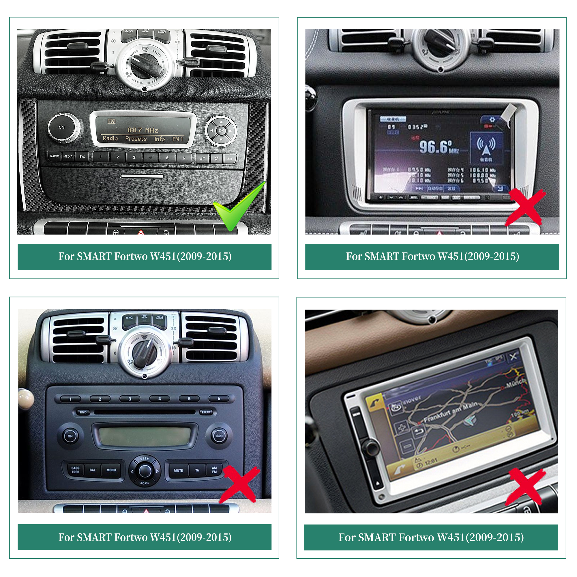 Mercedes Smart Fortwo Forfour Radio Replacement 7 Inch TouchScreen Stereo Dash Kit Apple CarPlay Android Auto Mirror Link Android 13 GPS Navigation DVD WiFi Backup Cameras Bluetooth Netflix Spotify