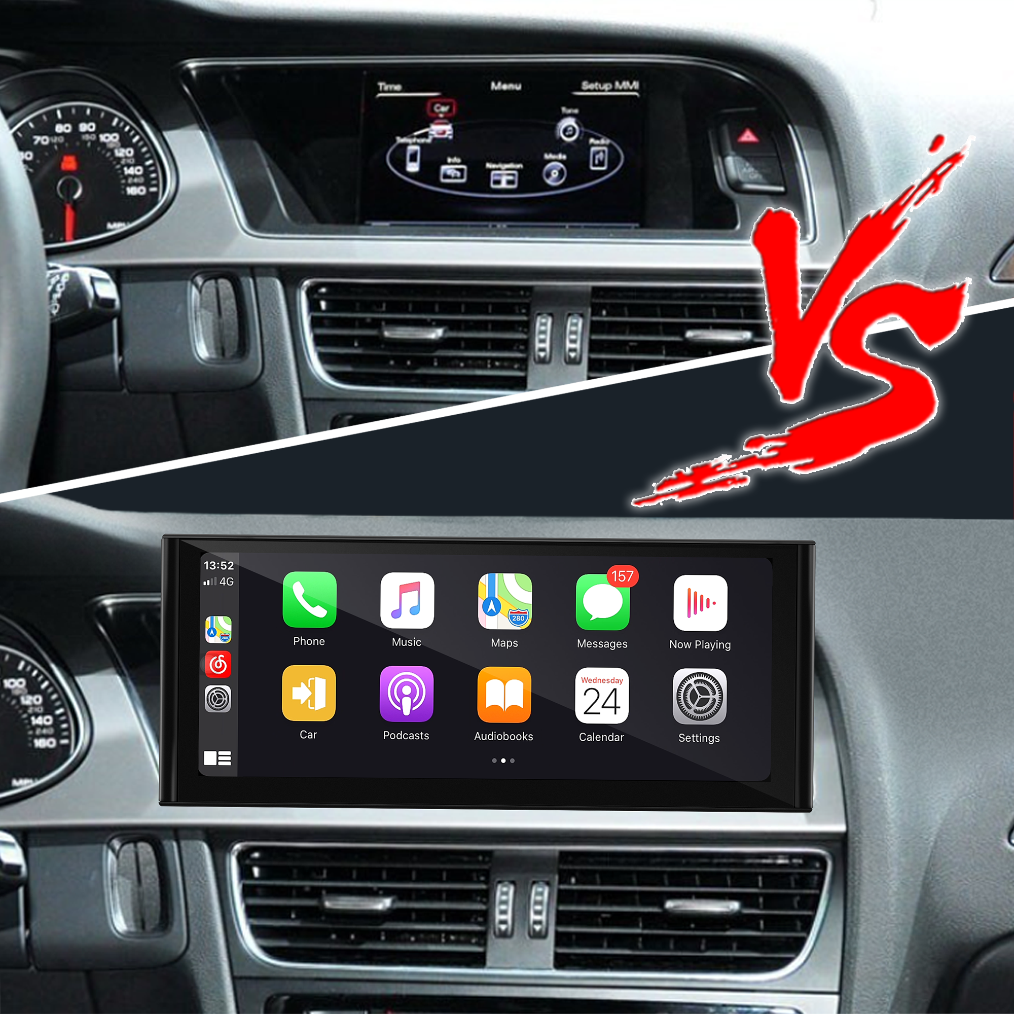 10.25 inch Android Screen Upgrade Install for Audi A4 B8 A5 8T Wireless Apple CarPlay Android Auto Screen Mirroring Samsung Android 13 Apps Netflix Spotify Prime Video Reddit Twitch Waze Games Navi